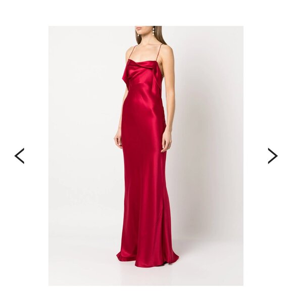 Michelle Mason Silk bias-cut cowl neck gown in ruby red - Picture 5 of 5
